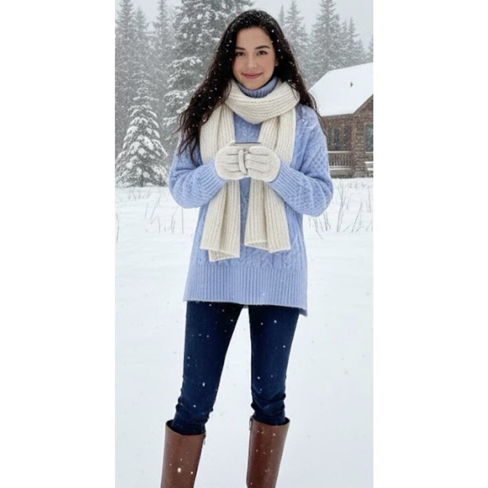 Nordstrom Cable Knit Mock Neck Light Blue Sweater Womens Size XS